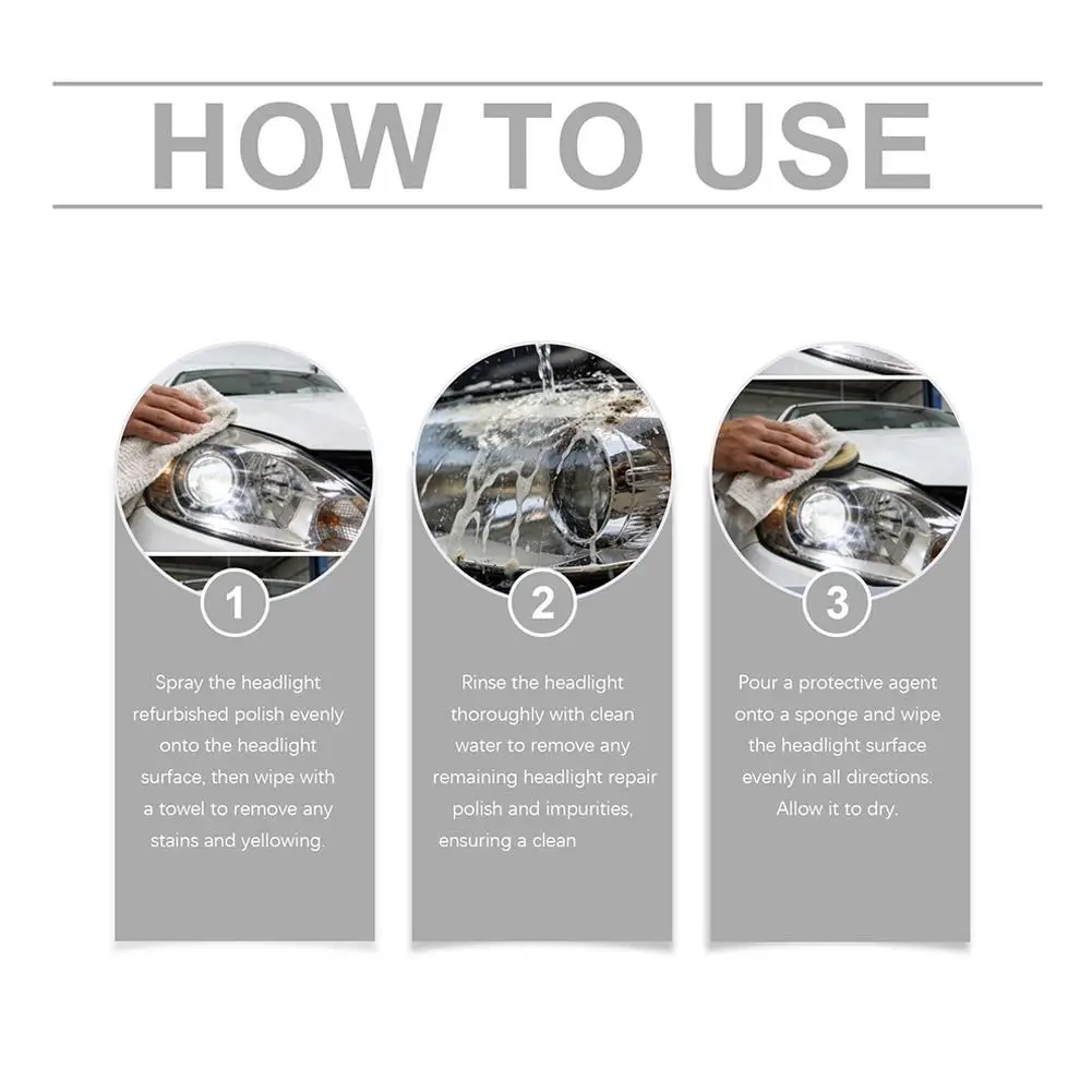 Auto-Scheinwerfer-Restaurierungsset zur Wiederherstellung der Klarheit - Scheinwerferlinsen-Polierer & Reinigungslösung, Flüssigkeit zur Reparatur von Autoscheinwerfern – Detail 10