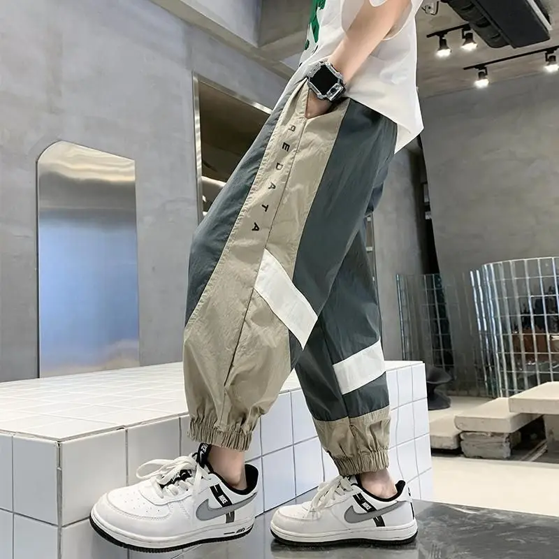 Teenage Boys Pants For Kids Summer Thin Ankle-Length Patchwork Trousers Children Clothes 5 6 7 8 9 10 11 12 13 14Years