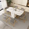 Movable Folding Dining Table with Storage Rack and 2 Drawers Extendable Versatile Kitchen Table and Metal Folding Dining Chairs 4
