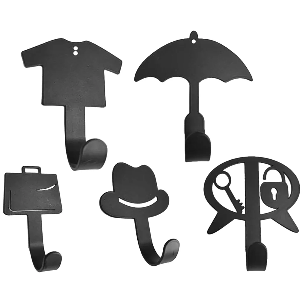 

5 Pcs Creative Door Hanging Wall Coat Hooks Iron Sticky Black Styles Set
