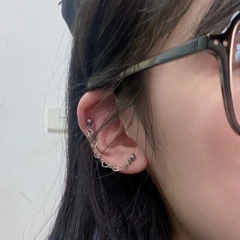 Fashion Barbell Ear Tragus Ear Cartilage Helix Piercing Earrings Heart Chain Studs Cuff Korea Style Lobe Piercing piercing jewelry body piercing jewelry body jewelry ear piercing jewelry body piercing earrings ear studs
