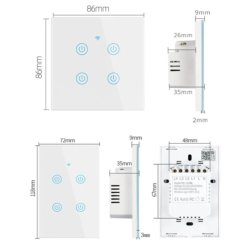 Commutateur intelligent WiFi Homekit, interrupteur mural tactile, fil US melon al requis, 1 gang, 2 gangs, 3/4 gangs lumineux, fonctionne avec Alexa, Google Home