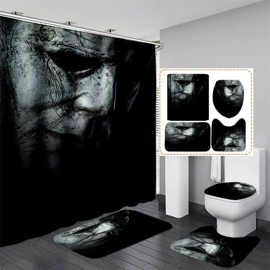 

Halloween Movie Myers 3D Shower Curtains Waterproof Bathroom Curtain Anti-slip Bath Mats Set Toilet Rugs Carpets J01