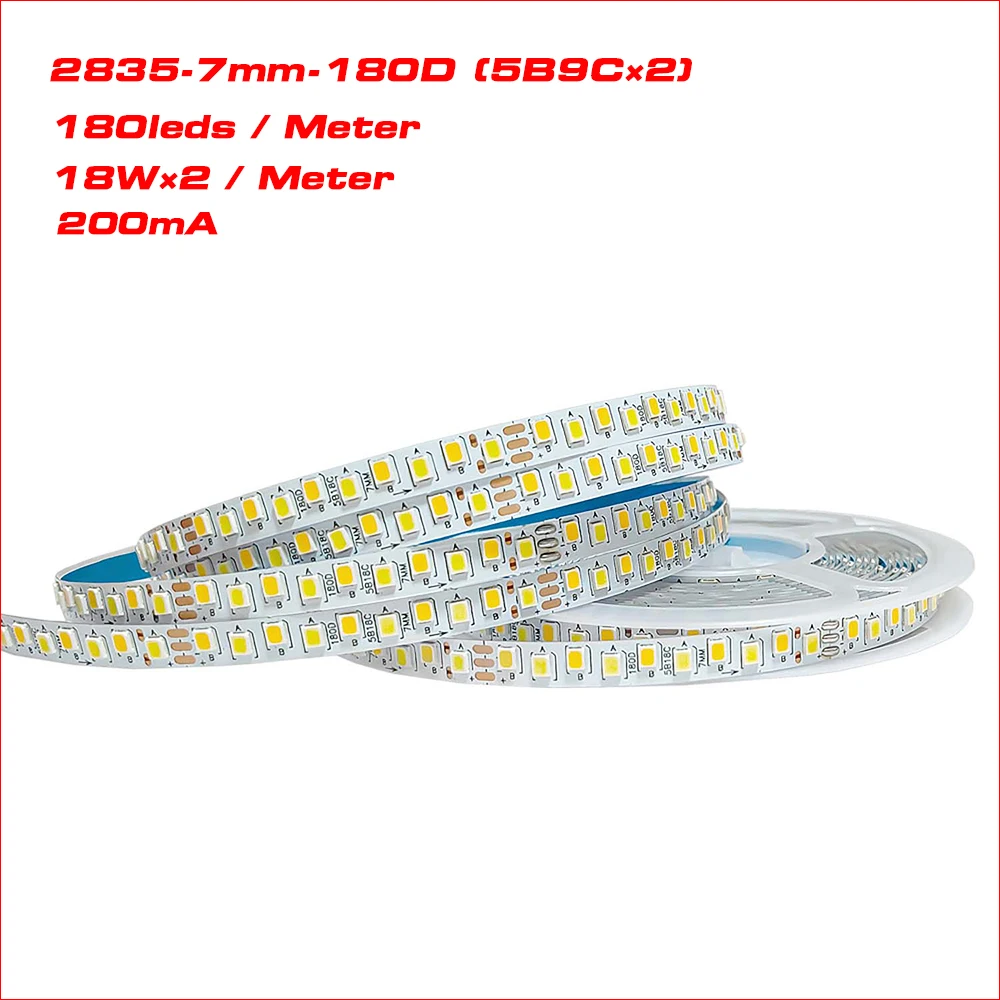 5meters 2835-180D 5B9C&times;2 200mA SANAN Chip Constant Current LED Strip 18W&times;2/Meter 3colors LED Driver