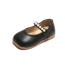 

2022 Spring Baby And Toddler Leather Shoes For Girls Infants Beaded Black Mary Jane Princess Moccasins Kids Dress Party Flats