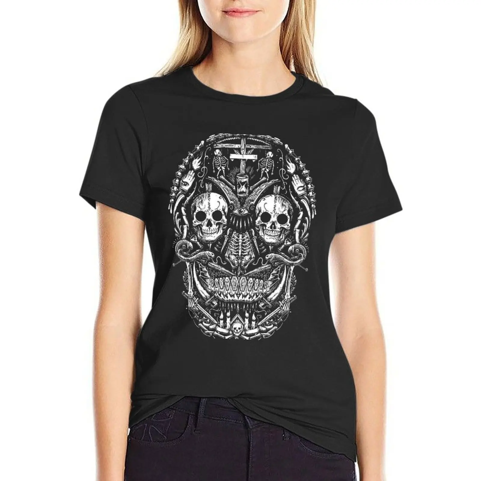 

Satanic Abstract Skull T-shirt vintage clothes hippie clothes summer tops Women t-shirts