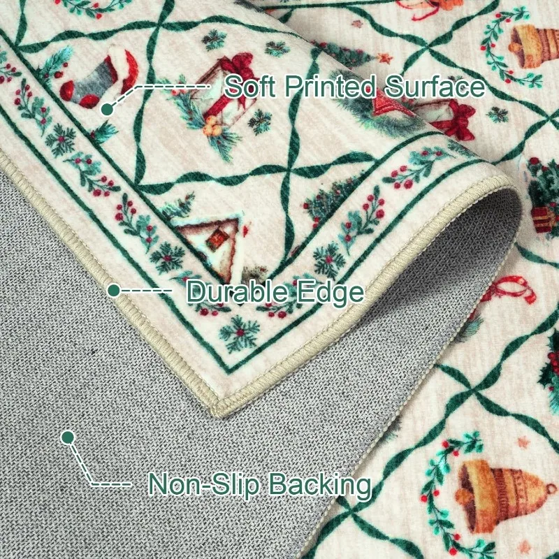 Christmas Style Living Room Carpet Christmas Tree Gift Print Bedroom Rug Machine Washable Holiday Decoration Coffee Table Mat 러그