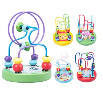 Montessori Wooden Toys Wooden Circles Bead Wire Maze Roller Coaster Educational Wood Puzzles Boys Girls Kid Toy 6+ Months 4