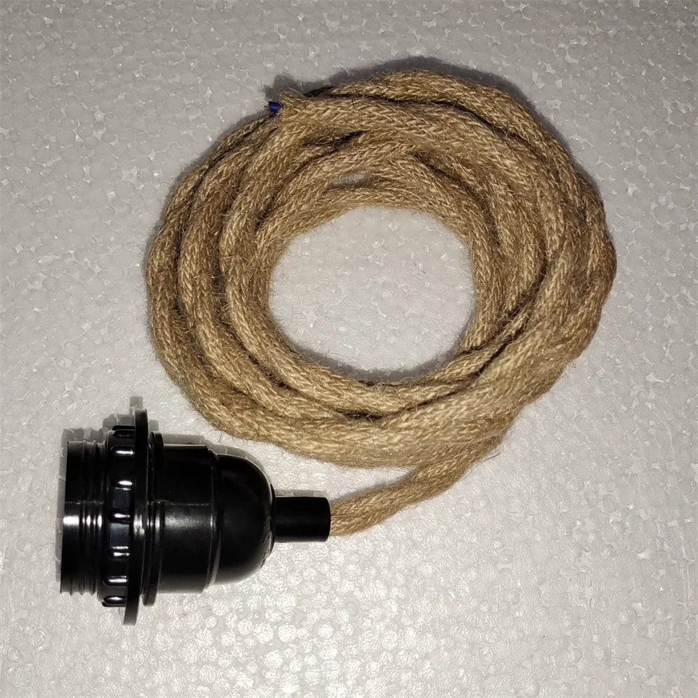 Jute RopePendant Lamp Ceiling Lighting Fitting E27 Lamp Holder Hanging Kits with Hemp Rope Braided Cable Bulb Holder Socket