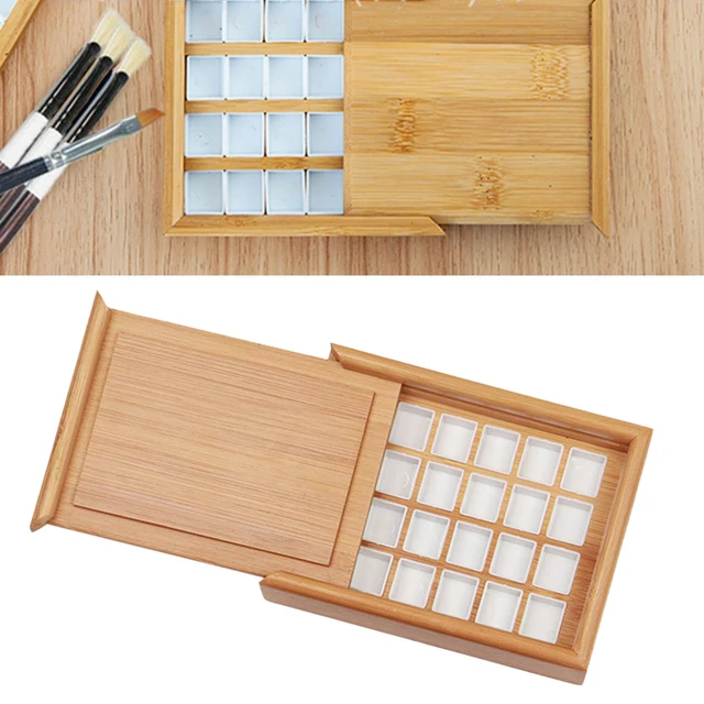 Boîte de rangement en bois pour aquarelle faite main 50 demi-bacs