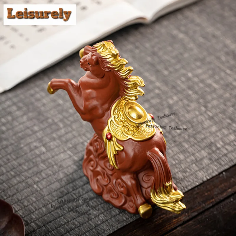 Purple Clay Ingot Fortune Horse Tea Pet Retro Flowerpot Landscaping Tea Figurine Play Toys Tea Statue Ornaments Workmanship Gift