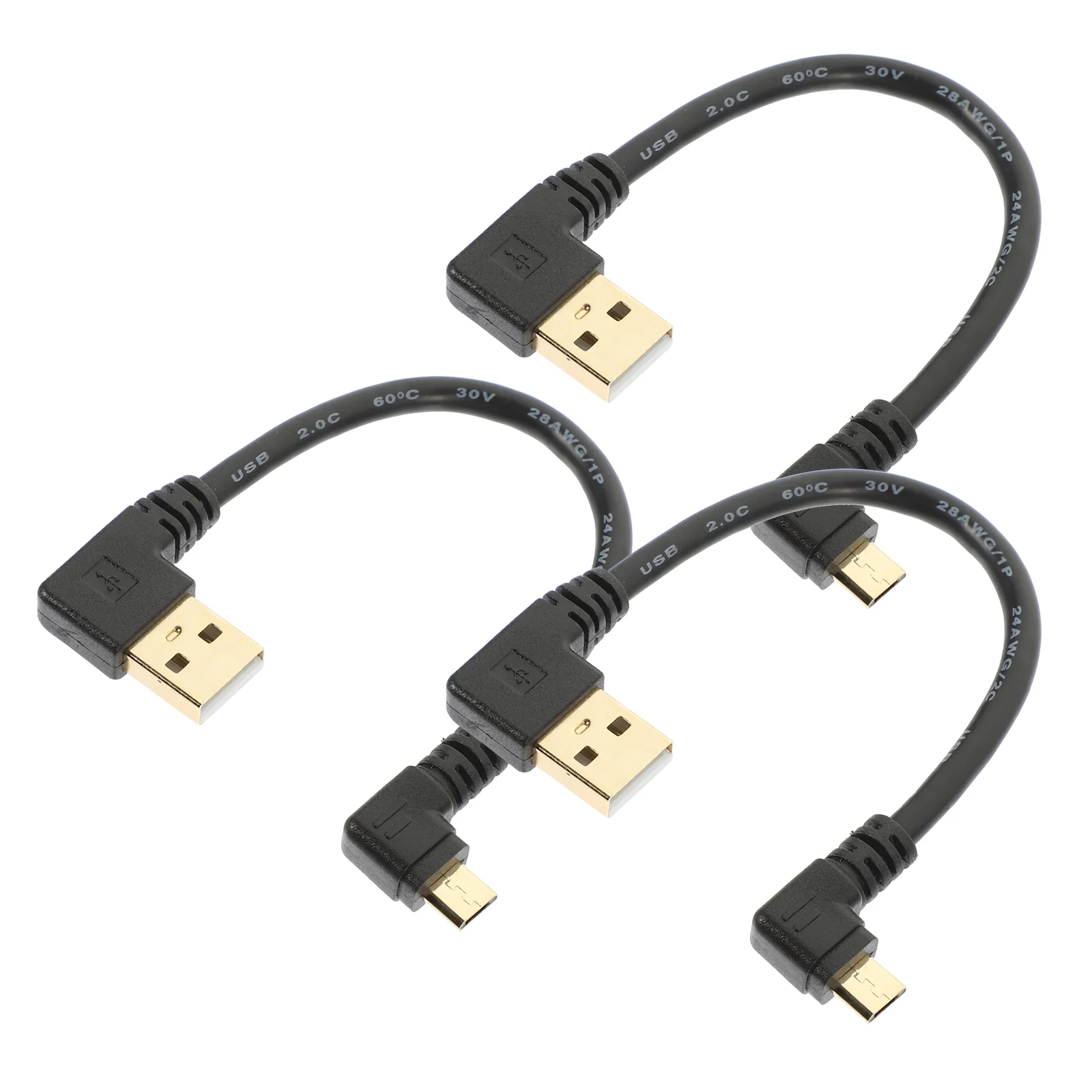 

3 Pcs Micro USB Cable Right Angle Adapter to Angled Charging Charge Gold Plated Zinc Alloy 90 Degree