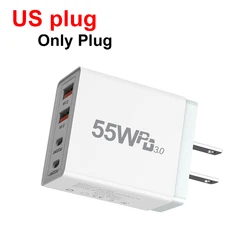 Universal Fast USB Charger with QC3.0 & Type C PD - US Plug--55W