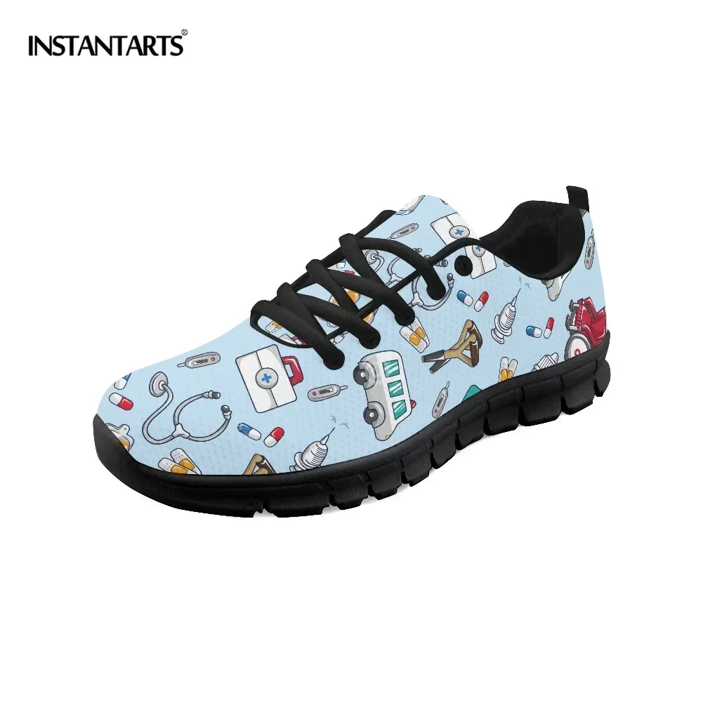 Spring Nurse Flat Shoes Women Cute Cartoon Nurses Printed Women's Sneakers Shoes Breath Mesh Flats Zapatos De Mujer