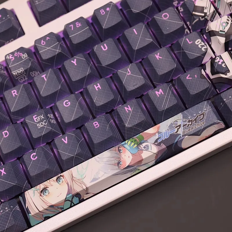 Backlit Anime Gaming Key Caps Arquivo Azul Sunashi Shiroko Pbt Desenhos Animados Anime Ansi 61 87 104 108 Chaves Set - Imagem 3