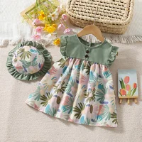 New Summer Baby Girl Floral Dress Girl Sleeveless Pure Cotton Newborn Birthday Dress Comes with Sun Hat 2