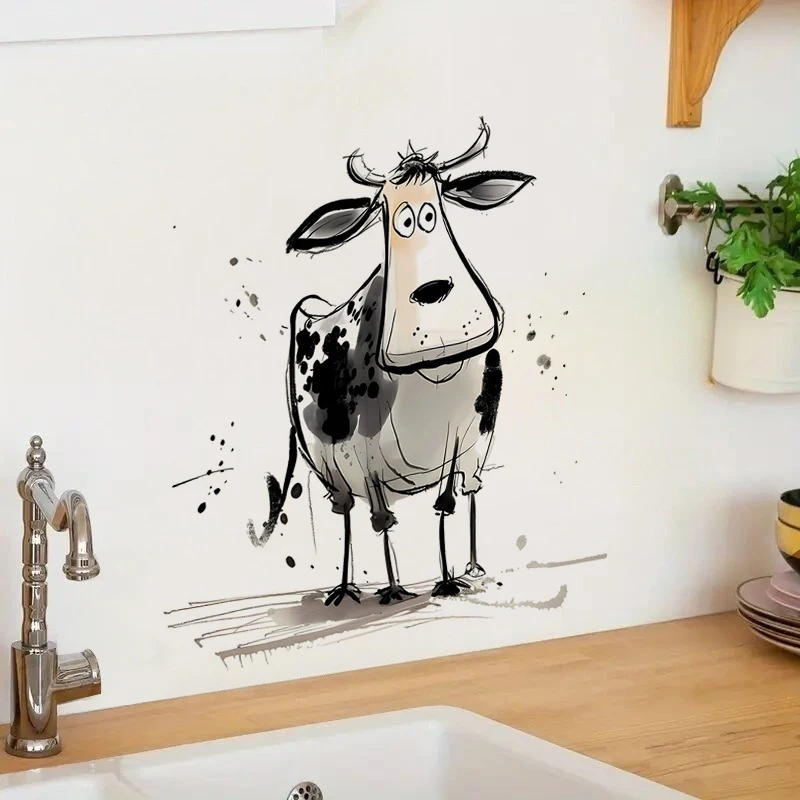 Abstract Styl Cow Self-Adhesive Wall Decal-Removable, Reusable PVC Sticker for Kitchen & Living Room Decor