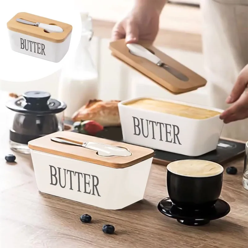 Rectangular Ceramic Butter and Cheese Storage Box with Airtight Sealed Lid Includes Butter Slicer Ideal for Kitchen Home Use