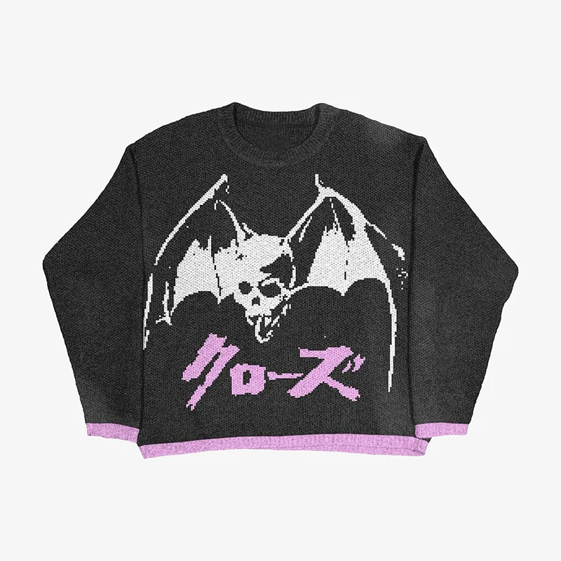

Harajuku Knitted Men's Women's Sweater Hip Hop Fashion Skeleton Pattern Printing Loose Tops Casual Streetwear Pullover