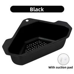 Stainless Steel Triangle Kitchen Sink Filter and Storage Basket with Suction Cup (Black)