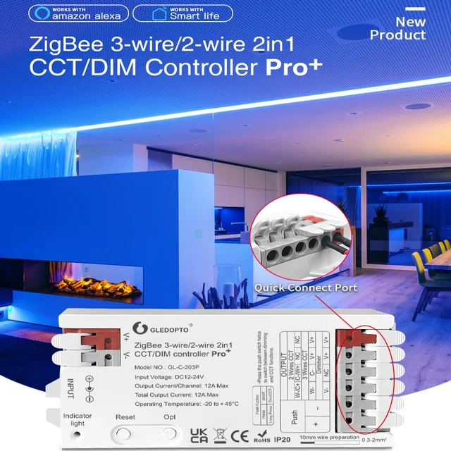 GL-C-203P 2 IN 1 CCT Dimmer ZigBee 3.0 Pro + WWCW Controller 12A Max H/ue Alexa Homey Tuya Smart Life APP ควบคุมสําหรับ Led Strip 1