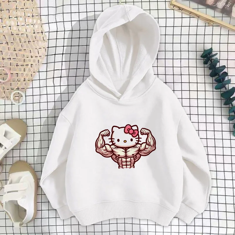 

Hellokittys Muscle Kids Hoodies Girl Boy Funny Pullover Melodys Kuromis Children Anime Casual Clothes Cartoons Sweatshirts Tops