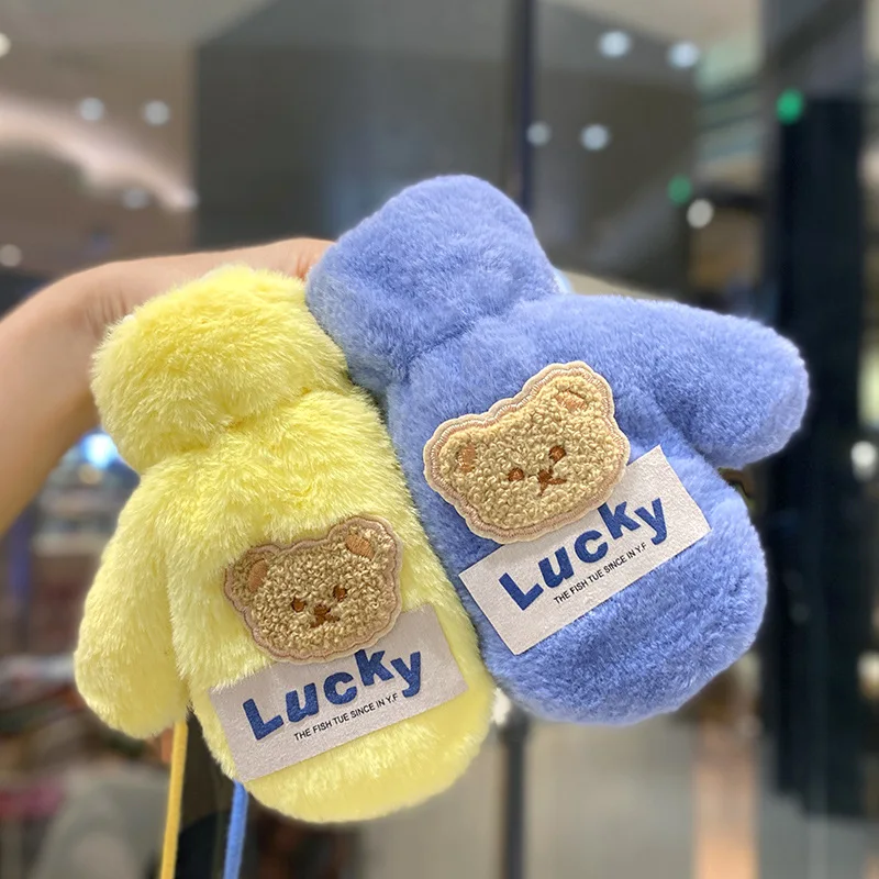 Warm Plush Thick Baby Gloves Winter Plus Coral Fleece Full Finger Gloves Warm Cartoon for Boys Girls 2-8Y winter gloves baby mittens