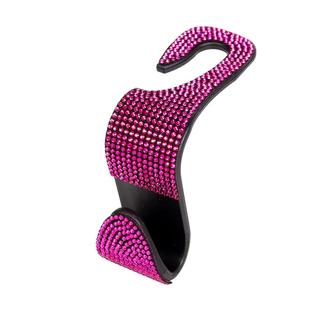 Rhinestone Car Seat Back Hook Bling Diamond Hanger Auto Back Universal Headrest Mount Storage Holder Car Interior Accessories Pink