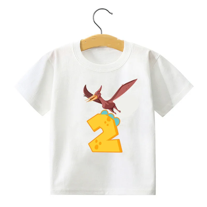 

Cute Cartoon Dinosaur Birthday Number 1-9th Print Name Baby Kid Customer T-shirt Children Birthday Boy Present Kids Clothes