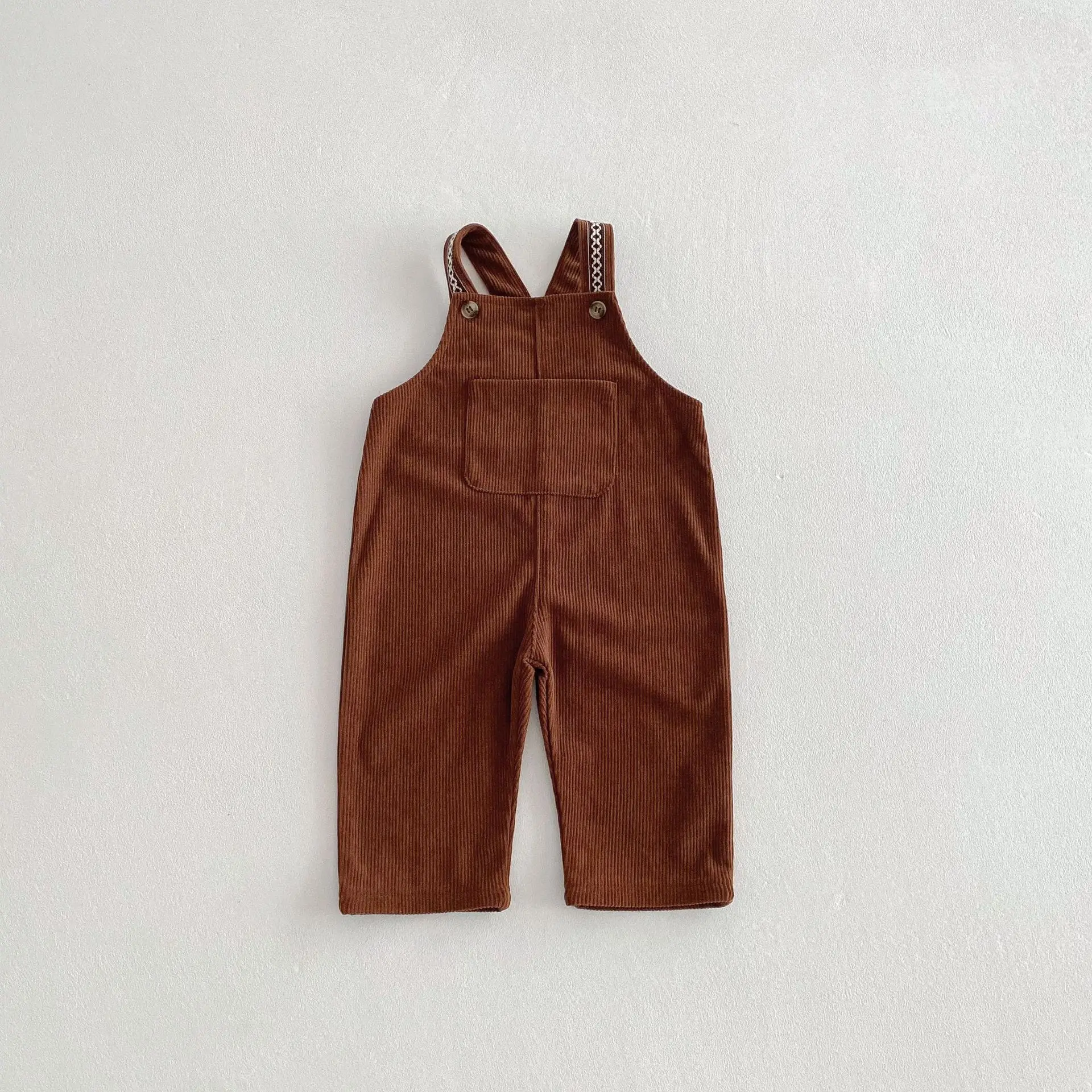 2025 Spring New Children Loose Corduroy Overalls Baby Girls Solid Casual Pants Boys Comfortable Strap Trousers Kids Clothes