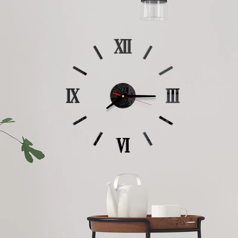 Modern DIY Interior Roman Wall Clock 3D Sticker Home Decor Mirror Effect Room Sticker 3D Wall Mirror Stickers For Kids Rooms