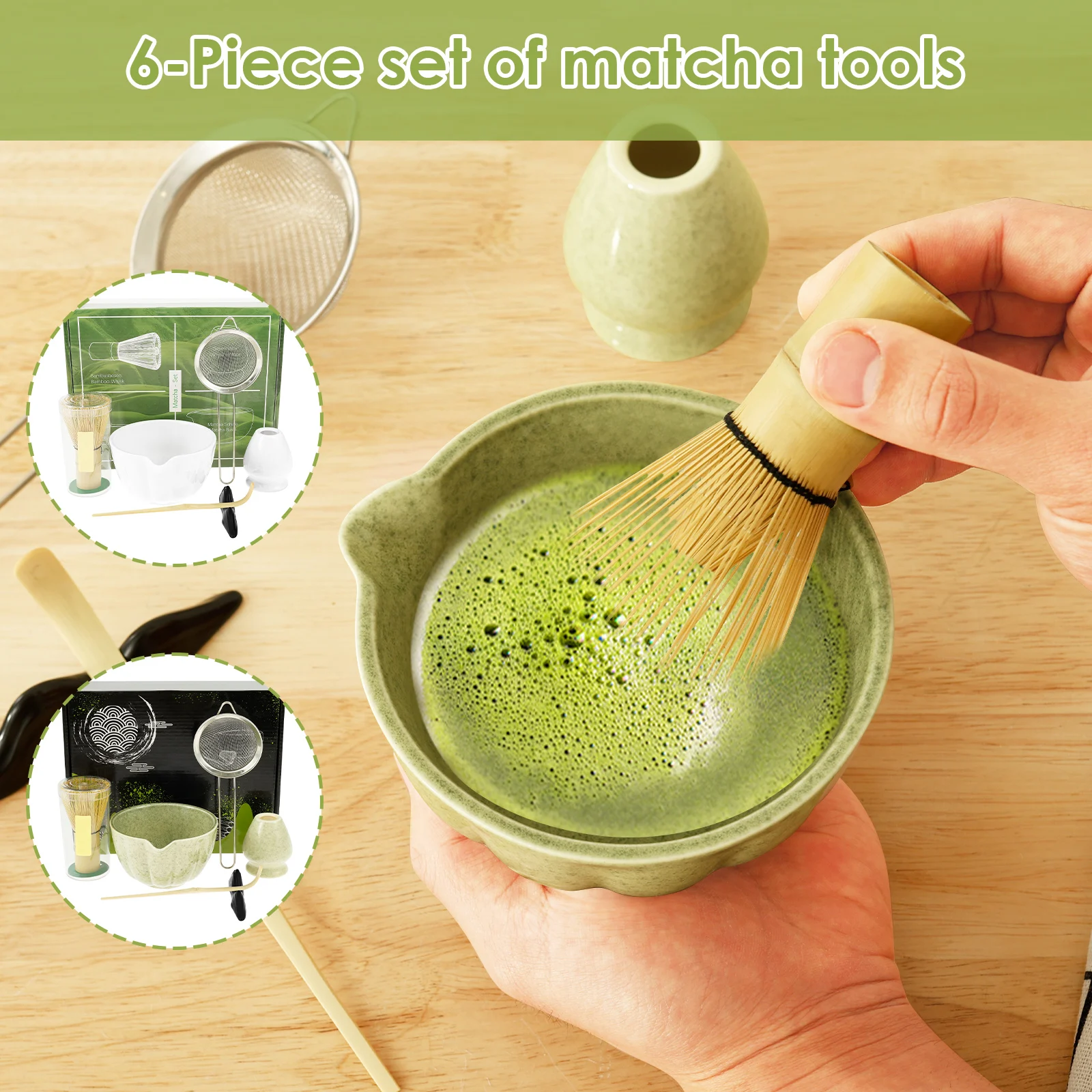 6 Pcs Matcha Set Exquisite Matcha Tea Kit Includes Ceramic Whisk Holder Bowl Bamboo Whisk Scoop Sifter Versatile Tea