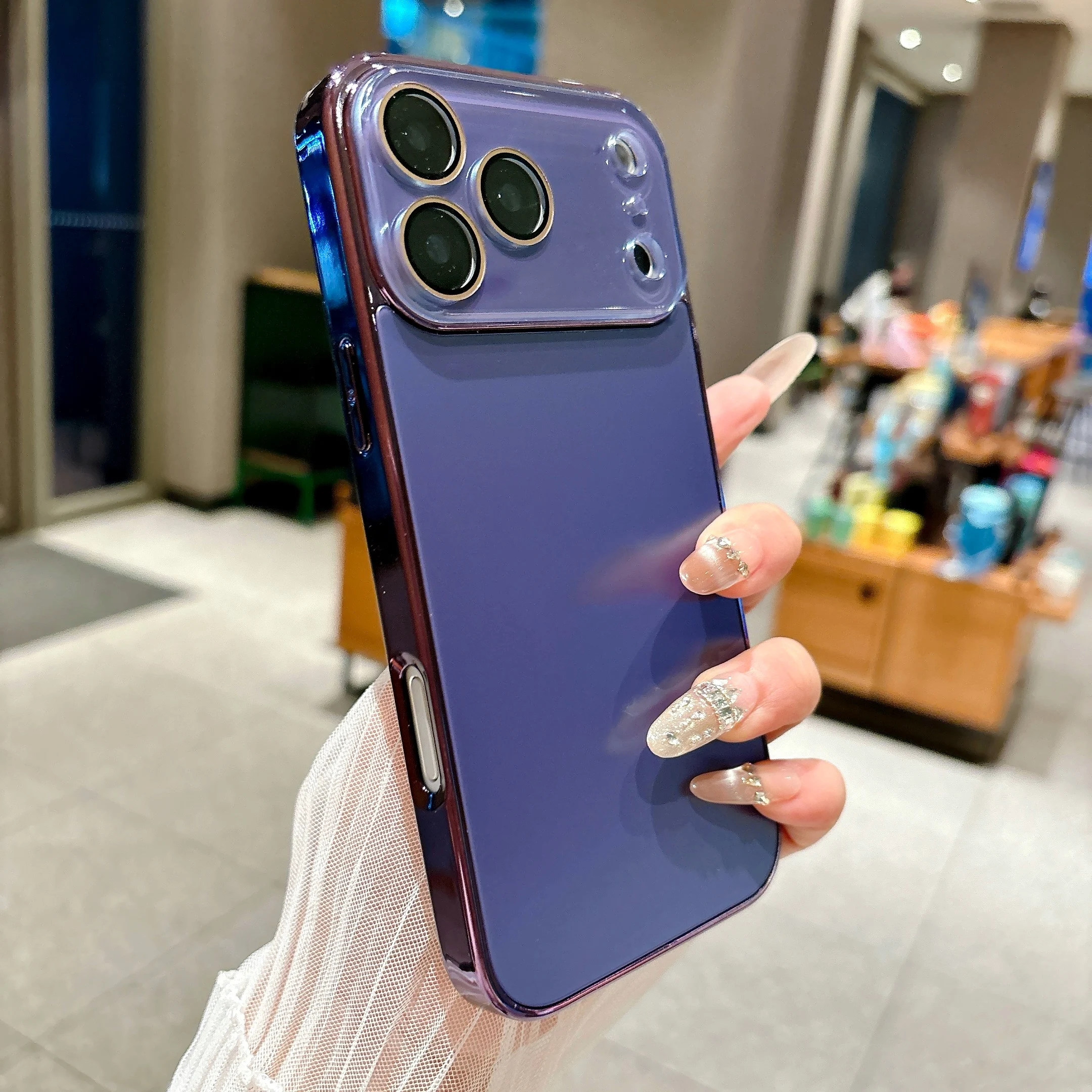 Glass Lens Film Protection Matte Shockproof Case with Plated Frame