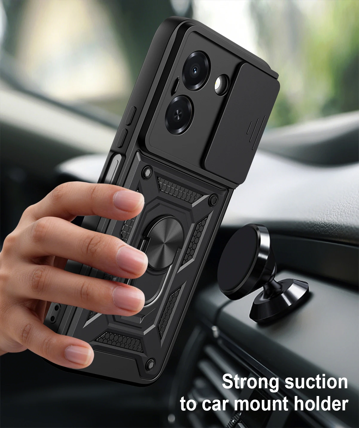 Enhanced Armor Magnetic Ring Holder Case with Slide Lens Protection