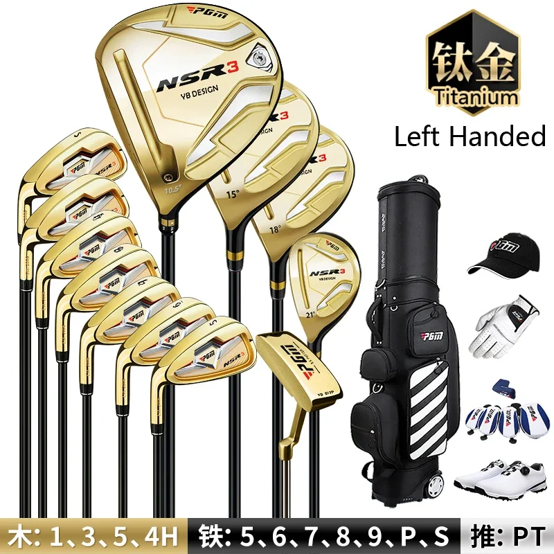 

PGM 12-pieces Left Handed Golf Clubs Complete Set golden Professional Golf Club Graphite Carbon Steel Shaft with Wheels Bag