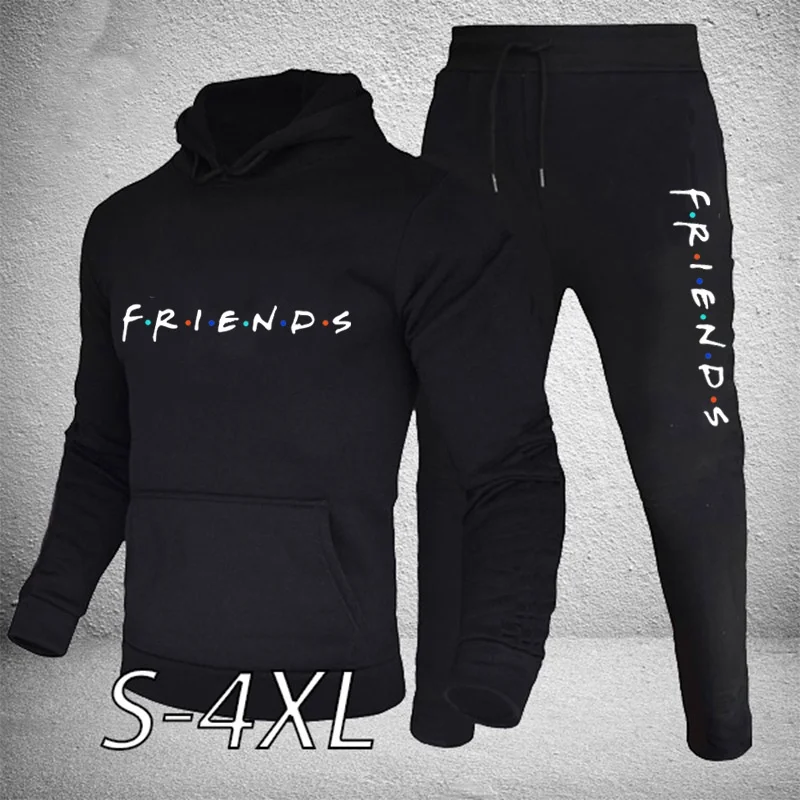 

Men's Friends Printed Hoodie+Joggers Pants 2pcs Suit Hooded Sweatshirt Pullover Top Trousers Sportwear Suit Casual Athletic Sets