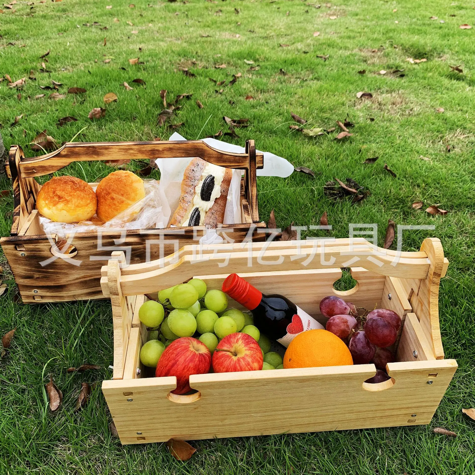 Outdoor Portable Wooden Table Wooden Folding Table Convertible Storage  Wooden Basket Multifunction Outing Beach Accessories New