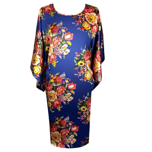 Sexy Female Silk Rayon Robe Bath Gown Nightgown Summer Casual Home Dress Printed Loose Sleepwear Plus Size Nightwear Bathrobe Style D 4