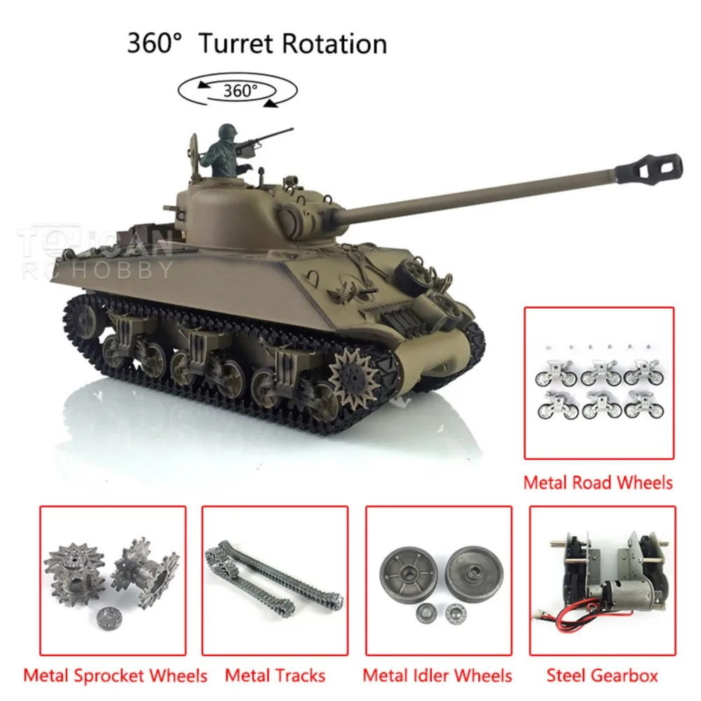 헝롱 1/16 커스텀 TK7.0 M4A3 셔먼 메탈 RC 탱크 3898 360 ° 크리스마스 선물용 터렛 원격 조종 자동차 TH19789-SMT2