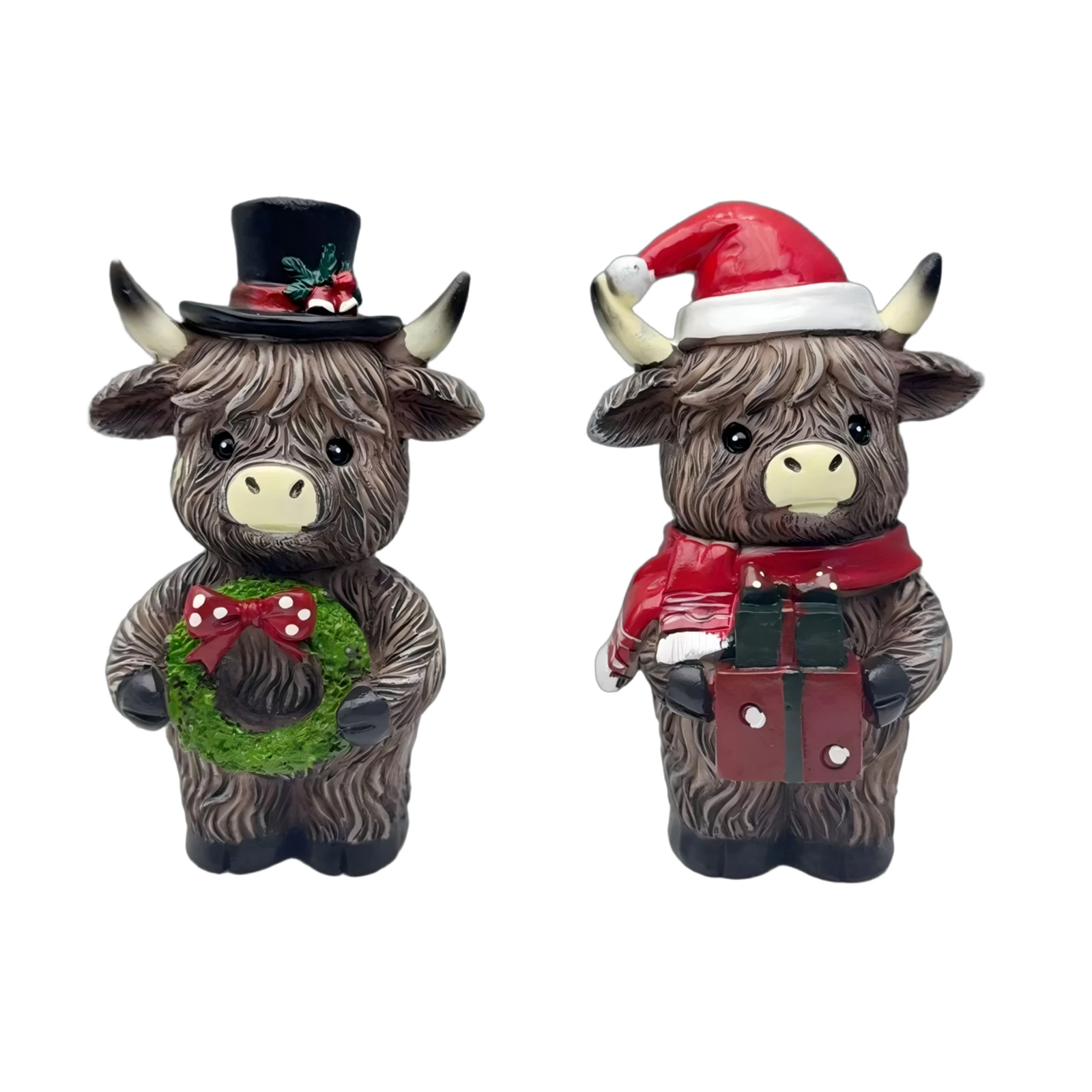 Festive Highland Cow Figurine with Santa Hat and Wreath Decoration Resin Sculpture for Home or Office Holiday Display S2cd1b11a32fc46e38dc9c629008d2d4fR