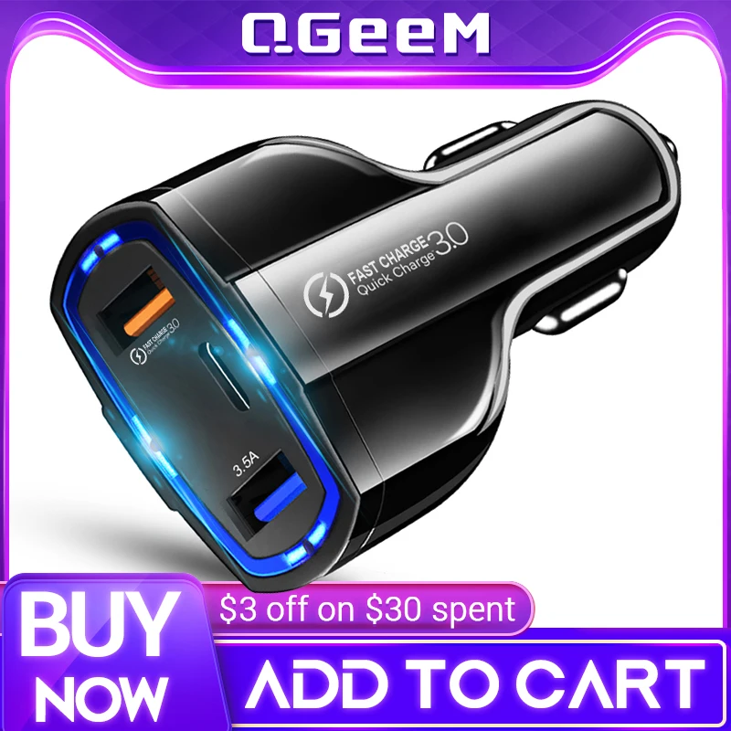 QGEEM QC 3 0 USB C автомобильное зарядное устройство с портами Быстрая зарядка быстрая