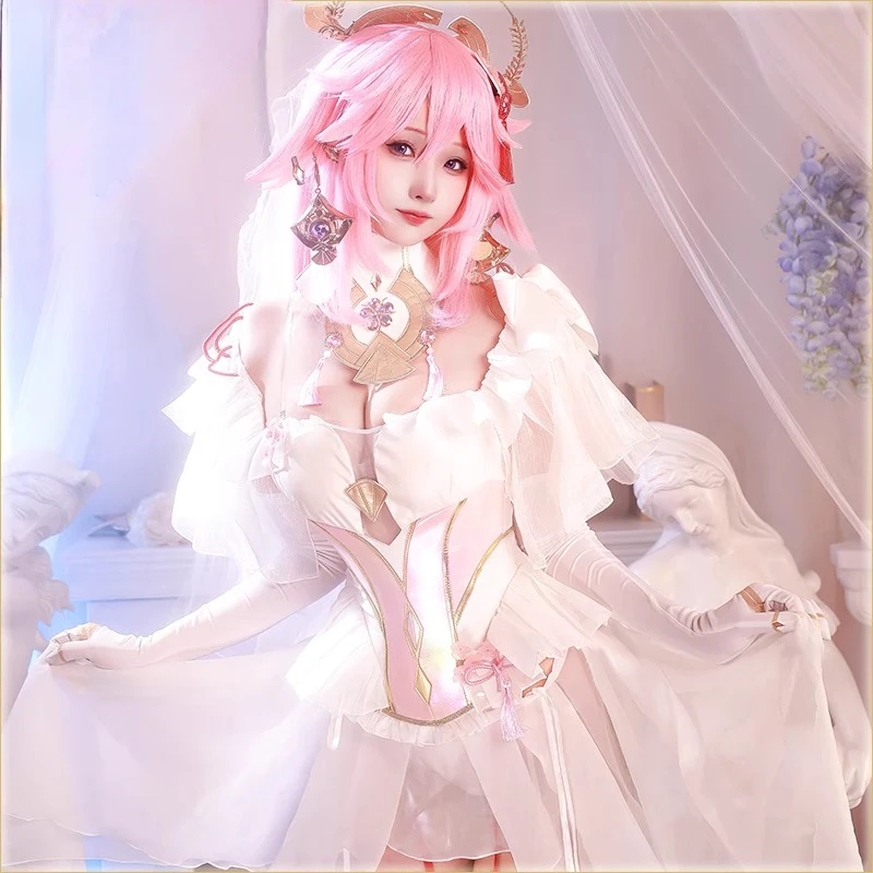 

Yae Miko Cosplay Costume Genshin Impact Wedding Dress Uniform Outfit Women Party Princess Dress Game Halloween Carnival Full Set