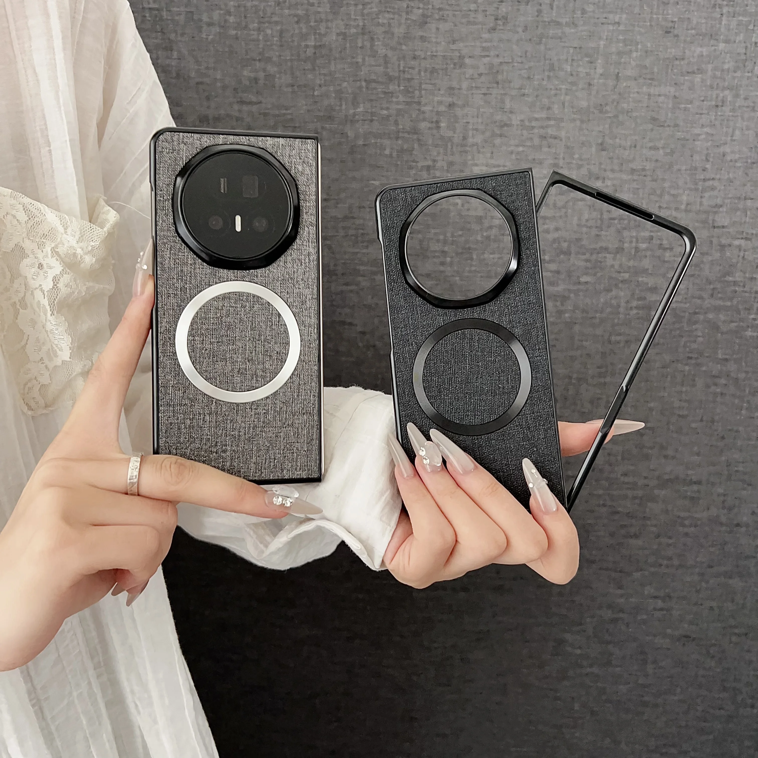 Luxury PU Cloth Magnetic Wireless Charging Protective Back Cover Case for Huawei Honor Magic V5
