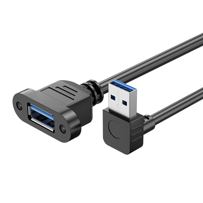 USB 3.0 Right-Angle Extension Cable with Panel Mount and Secure Lock Connector