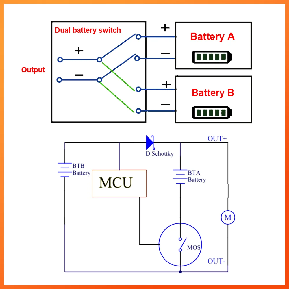 Dual Battery Connection Adapter Switch for Electric Bicycles - High Capacity Parallel Module, 20-72V, 20A/30A/40A