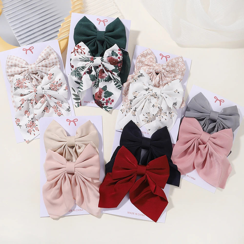 2Pcs/set Girls Sweet Bowknot Hair Clips Delicate Cheer Up Print Hairpins Barrettes Duckbill Hairgrip Headwear Hair Accessories