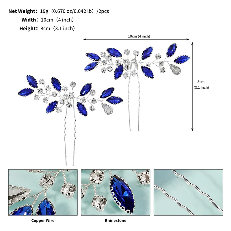 Mode Strass Perle Haarnadel Set Blau Braut Haar Kamm Kopfschmuck Funkelnde Perlen Kopfbedeckung Hochzeit Haar Schmuck Zubehör – Detail 1