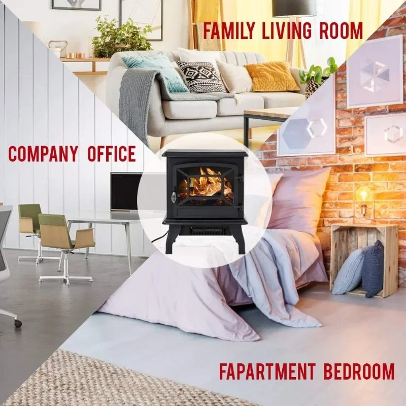 FDW Electric Fireplace Heater 20" Freestanding Fireplace Stove Portable Space Heater with Thermostat Realistic Log Flame Effect 4