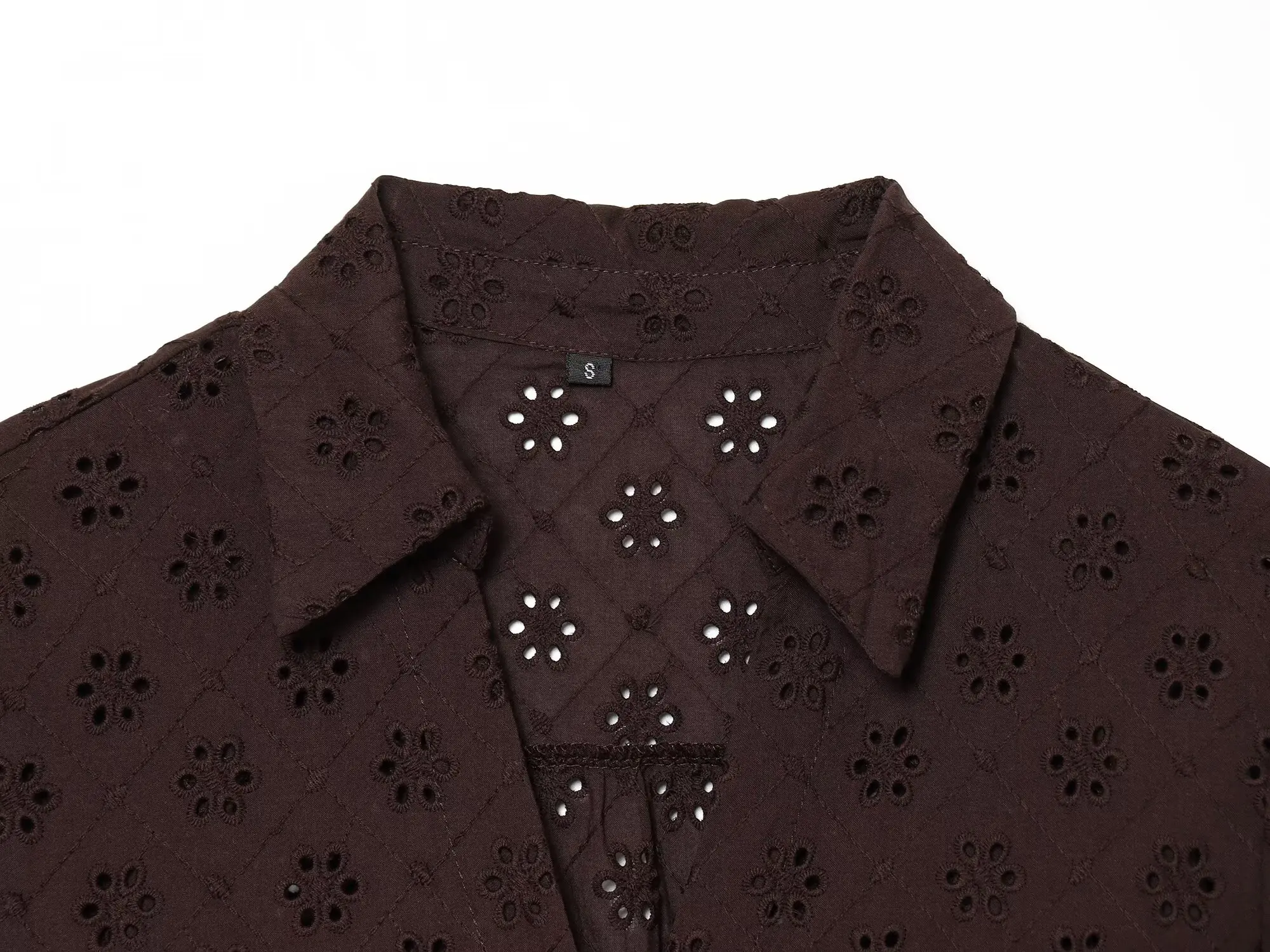 Nlzgmsj 2026 Summer Elegant Brown Embroidered Set V Neck Collared Blouse & High Waist Pants & A Line Skirt Casual Suit for Women