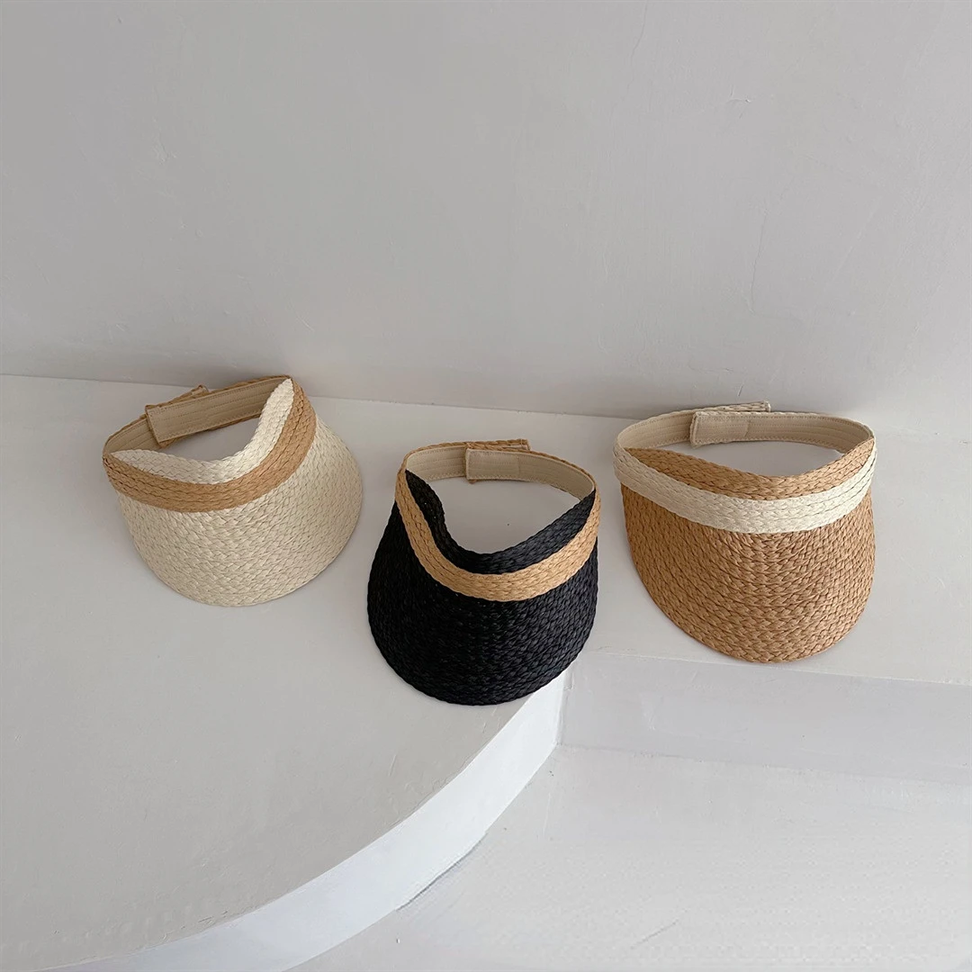 

Korean Children's Color Matching Foldable Visor Sun Hat Boys and Girls Go out Beach Sun Protection Concave Shape Straw Hat